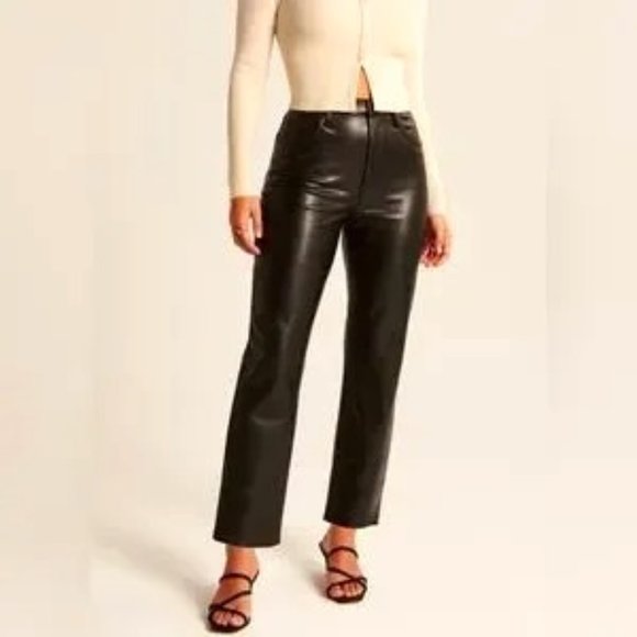 Abercrombie & Fitch Pants Vegan Leather Ankle Straight Ultra High Sz 18S/P Curve - Picture 1 of 12